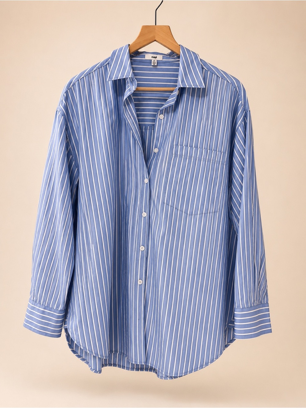 Mavi Women’s Blue White Striped Oversized Button Front Shirt Medium